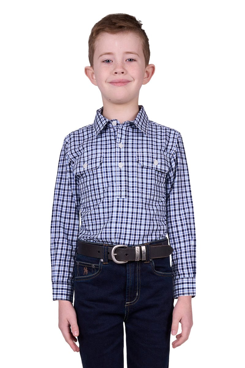 Thomas Cook Kids Shirts 02 / Navy/Blue Hard Slog Boys Shirt Coney Half Button