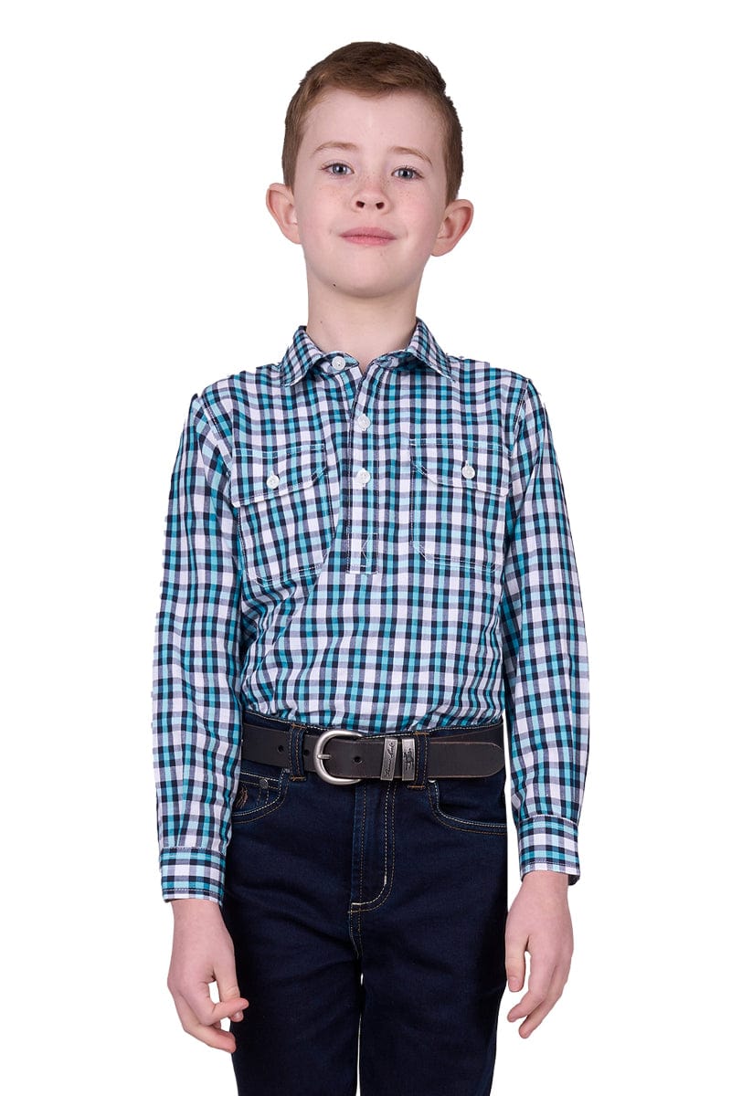 Thomas Cook Kids Shirts 02 / Teal/Navy Hard Slog Boys Shirt Rui Half Button