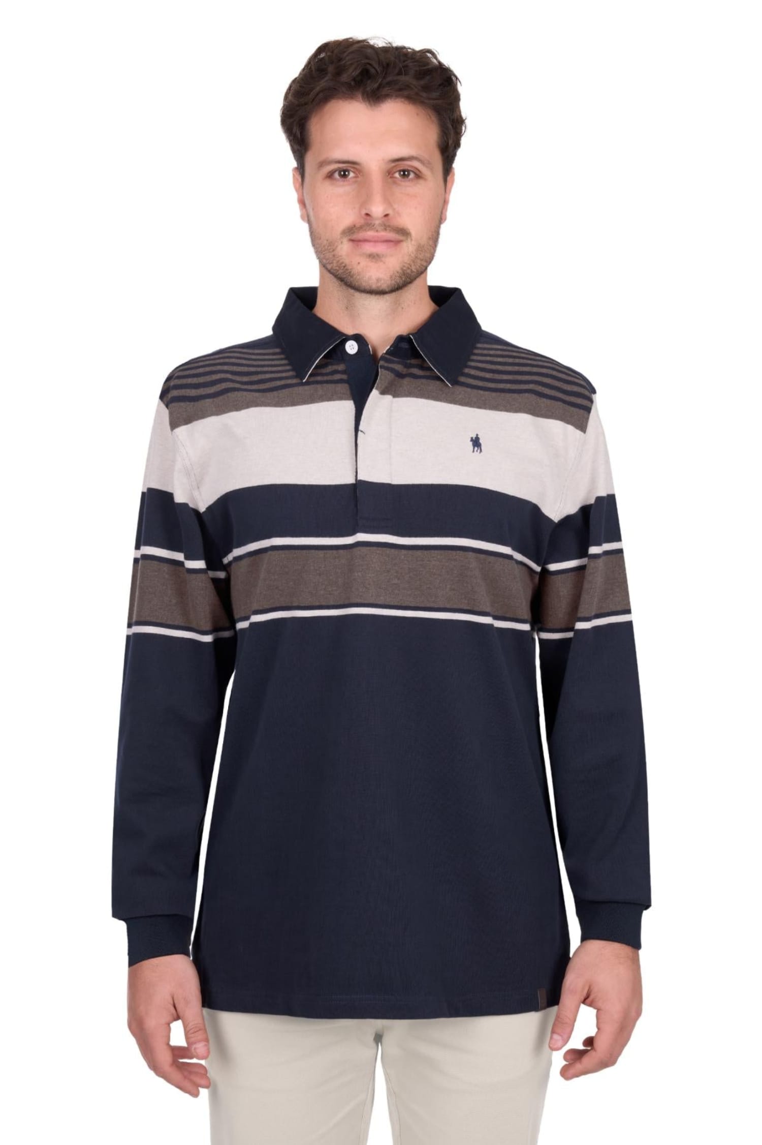 Thomas Cook Mens Jumpers- Jackets - Vests M / Navy/Dark Tan Thomas Cook Jumper Mens Bryan Stripe Rugby