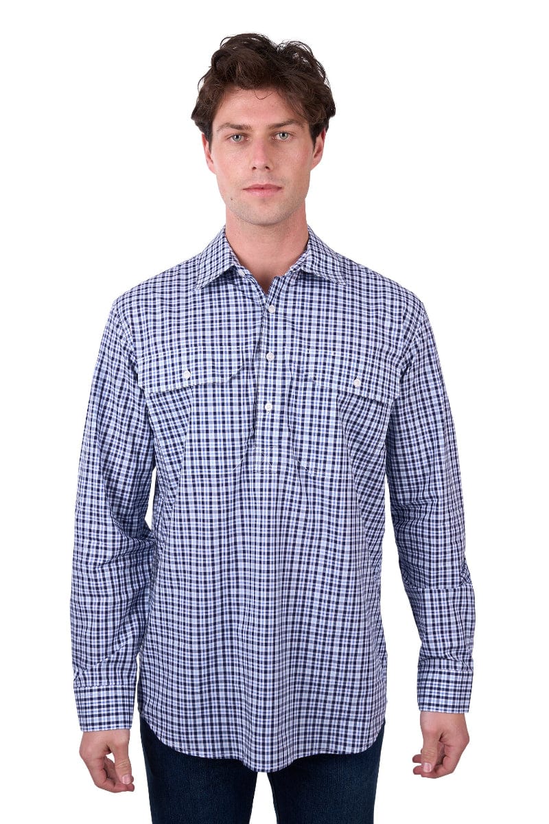 Thomas Cook Mens Shirts S / Navy/Blue Hard Slog Mens Shirt Coney Half Button