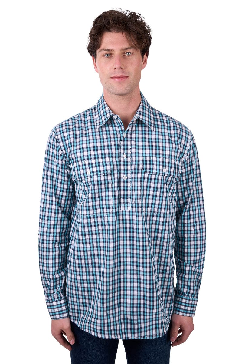 Thomas Cook Mens Shirts S / Teal/Navy Hard Slog Mens Shirt Rui Half Button