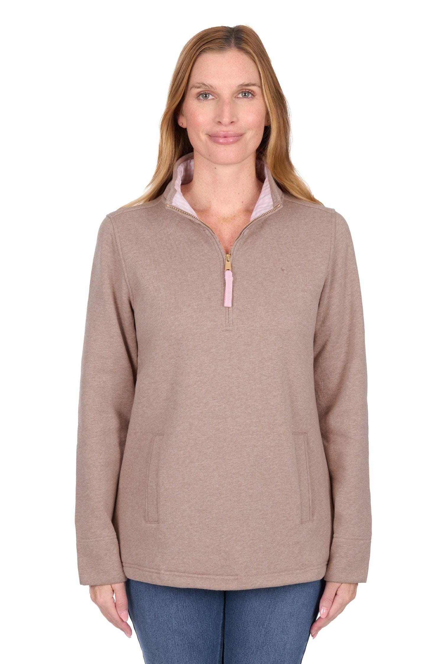 Thomas Cook Womens Jumpers- Jackets - Vests 08 / Taupe Marle Thomas Cook Jumper Womens Rugby Lydia 1/4 Zip