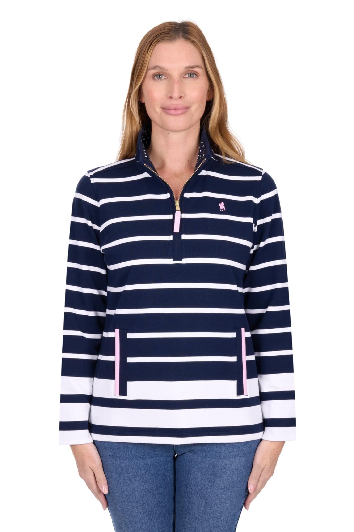 Thomas Cook Womens Jumpers- Jackets - Vests 10 / Navy/White Thomas Cook Jumper Womens Ava 1/4 Zip Rugby
