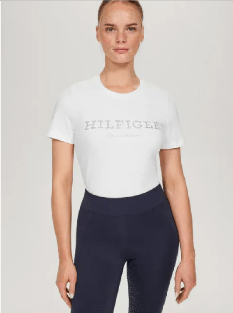Tommy Hilfiger Womens Shirts XS / Optic White Tommy Hilfiger Tee Womens Belmont Rhinestone