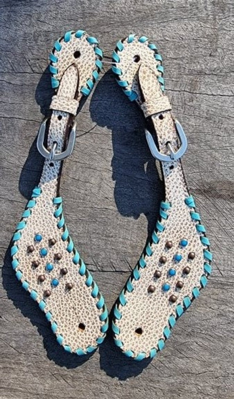 Top Rail Equine Spur Straps Ladies / Turquoise Toprail Equine Spur Straps Ladies Studded (SPS-SB-8649)