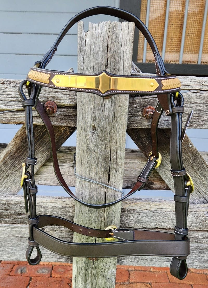 Toprail Bridles Cob Toprail Bridle Brass Plated Gold Plait (HS-522-G-HB)