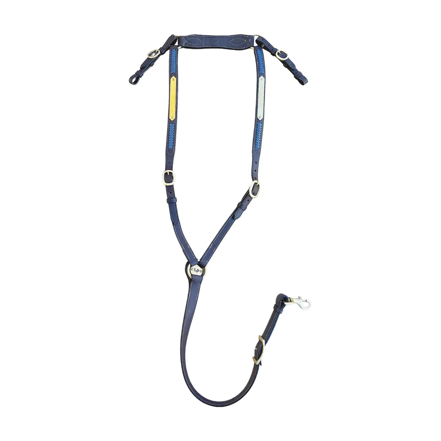 Toprail Equine Breastplates - Martingales Cob / Havana Brown Toprail Equine Breastplate Show with Brass Plaque & Royal Blue Plait