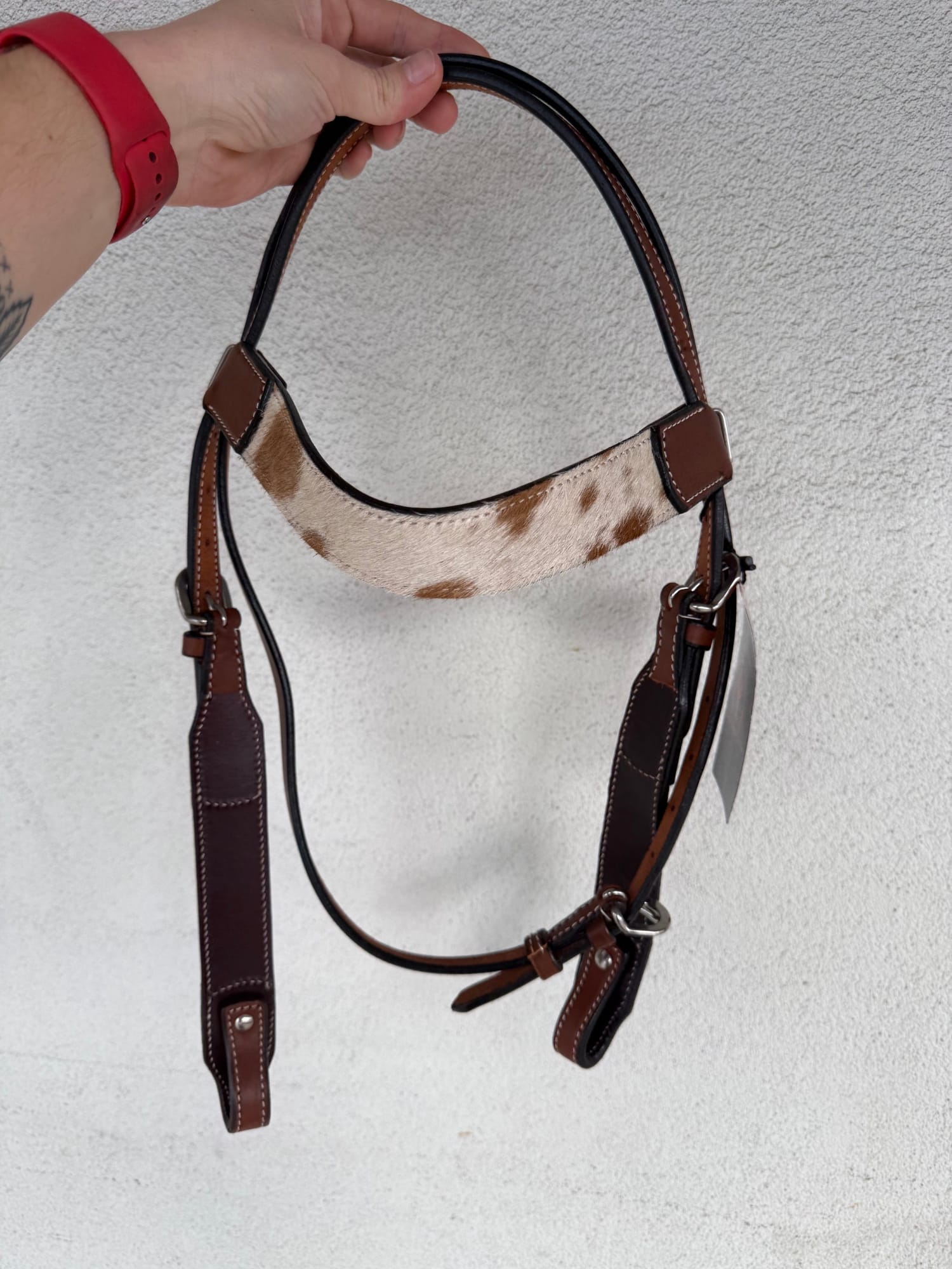Toprail Equine Bridles Cob/Full / Latigo Toprail Equine Bridle Hair on Hide with Antique Conchos