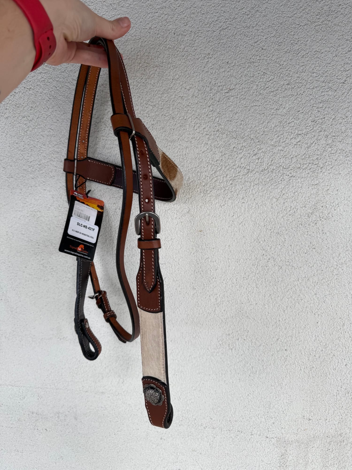 Toprail Equine Bridles Cob/Full / Latigo Toprail Equine Bridle Hair on Hide with Antique Conchos