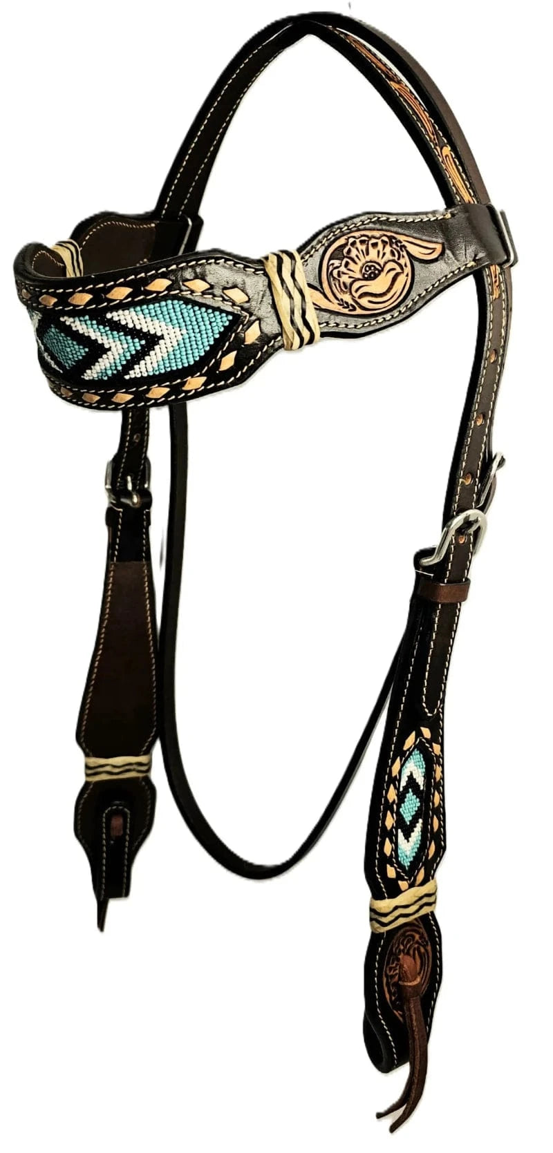 Toprail Equine Bridles Toprail Equine Headstall Cheyanne Turquoise Floral