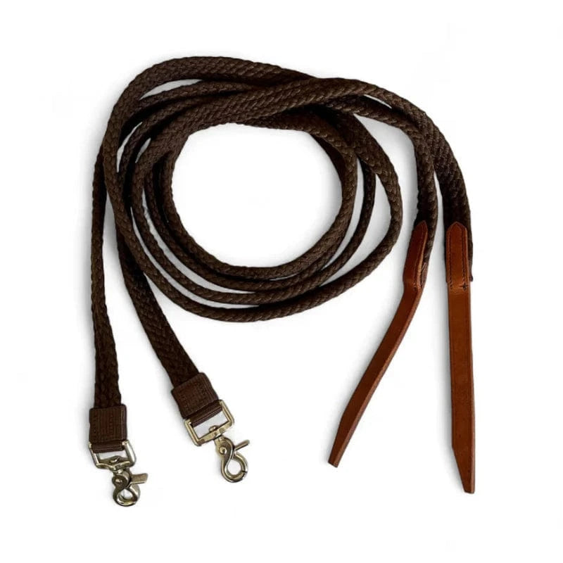 Toprail Equine Reins 6ft6 / Brown Toprail Equine Reins Cubbaroo Stock Camp Cotton Split