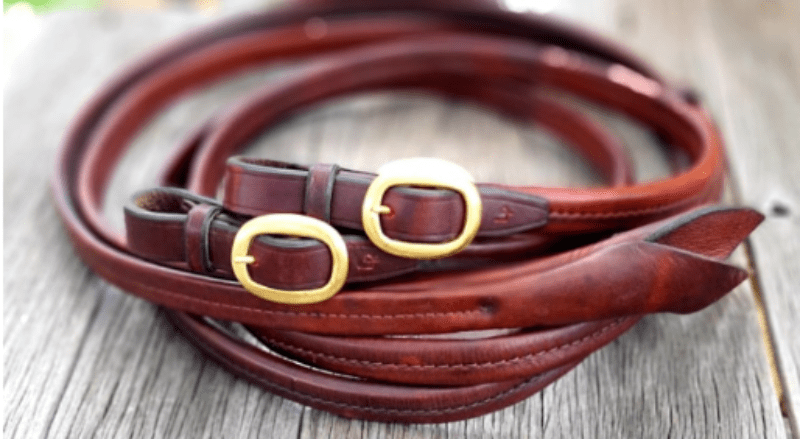 Toprail Equine Reins Golden Tan Toprail Equine Reins Leather Padded Split with Popper Ends