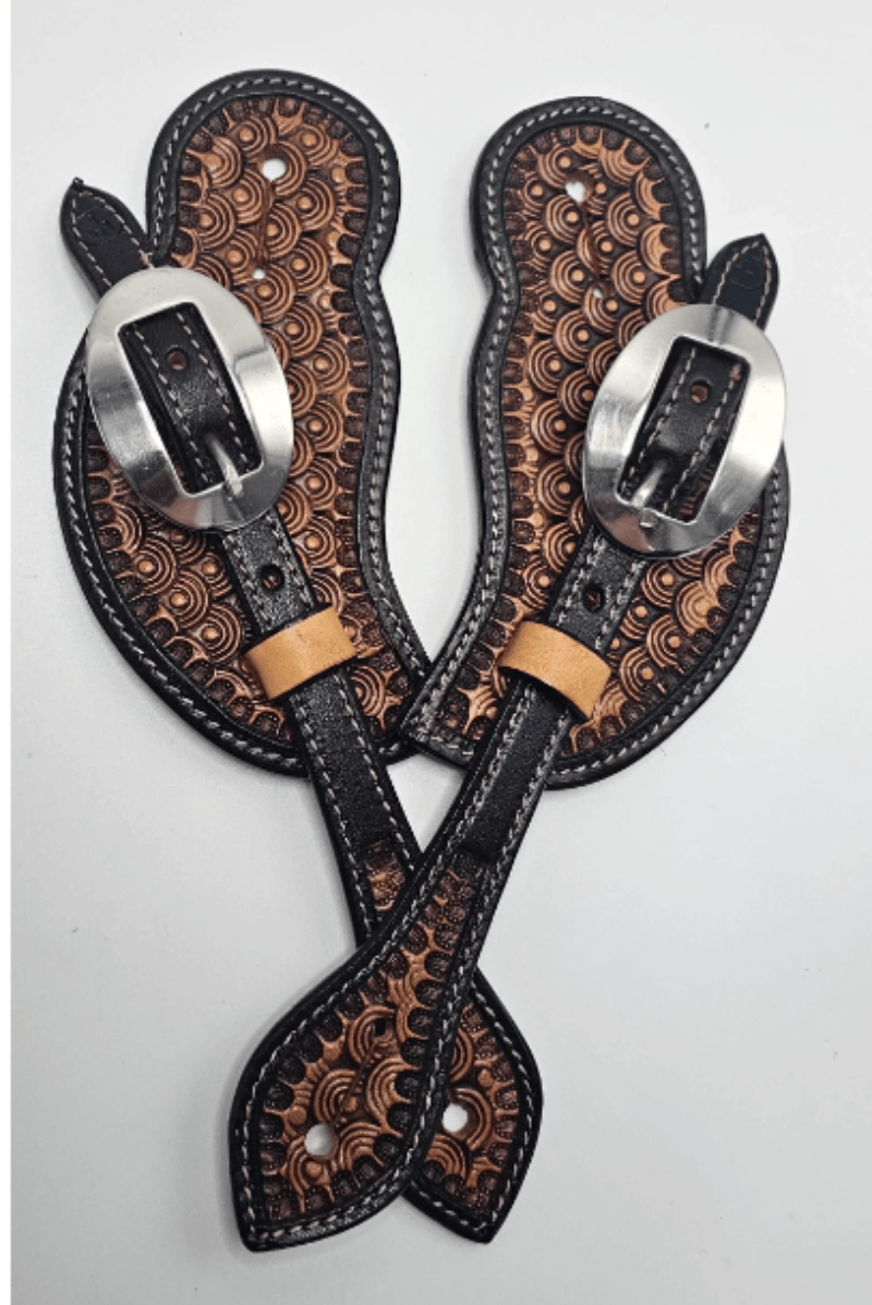 Toprail Equine Spur Straps Mens Toprail Equine Spur Straps Mens Tooled and Stamped
