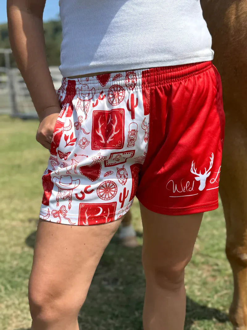 Wild Lace Womens Shorts- Skirts - Dresses XS / Red/White Wild Lace Footy Shorts Womens Wild West