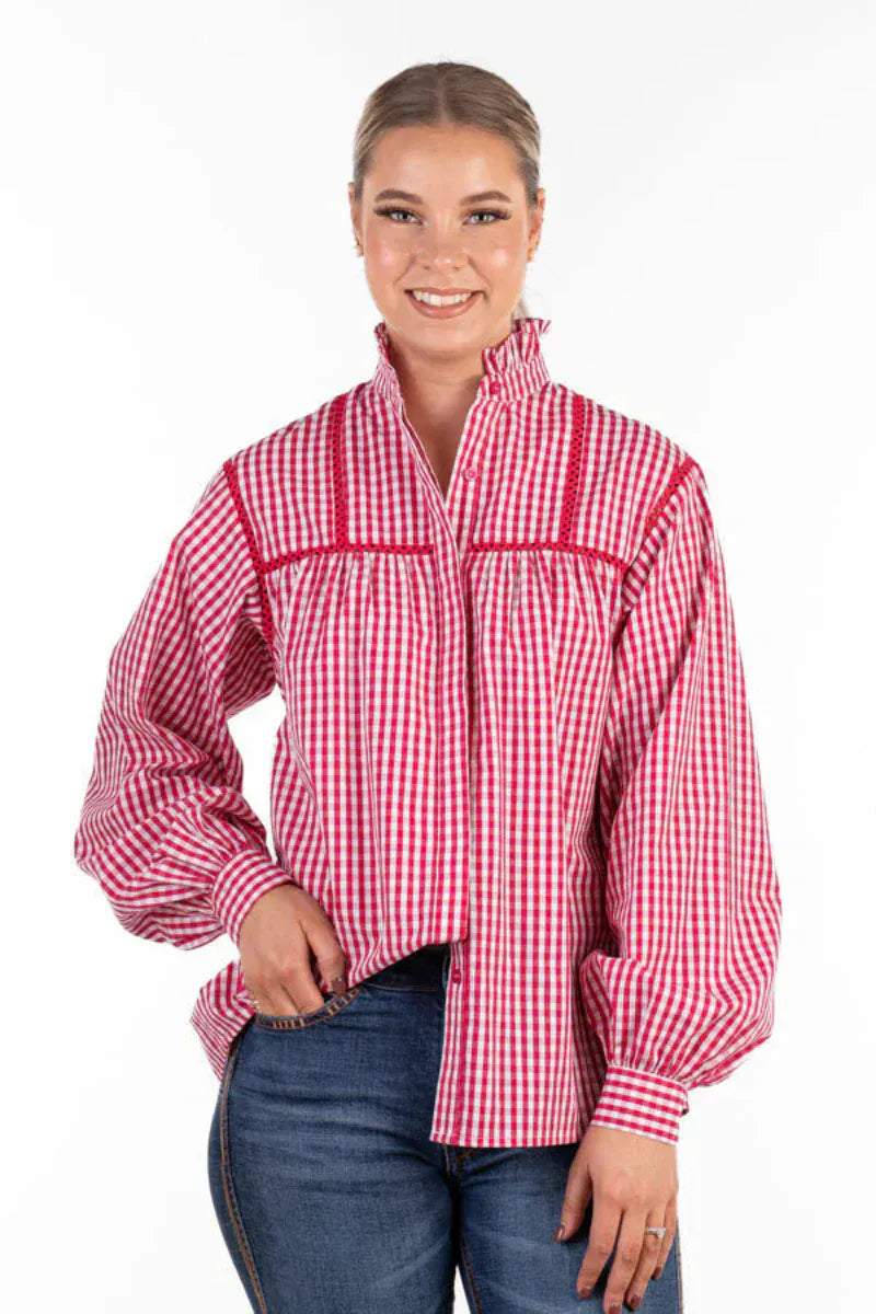 Wisteria Lane Womens Shirts Wisteria Lane Top Womens Cerise Gingham