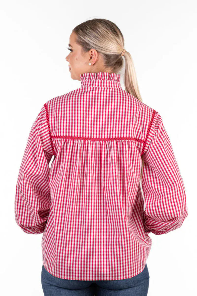 Wisteria Lane Womens Shirts Wisteria Lane Top Womens Cerise Gingham