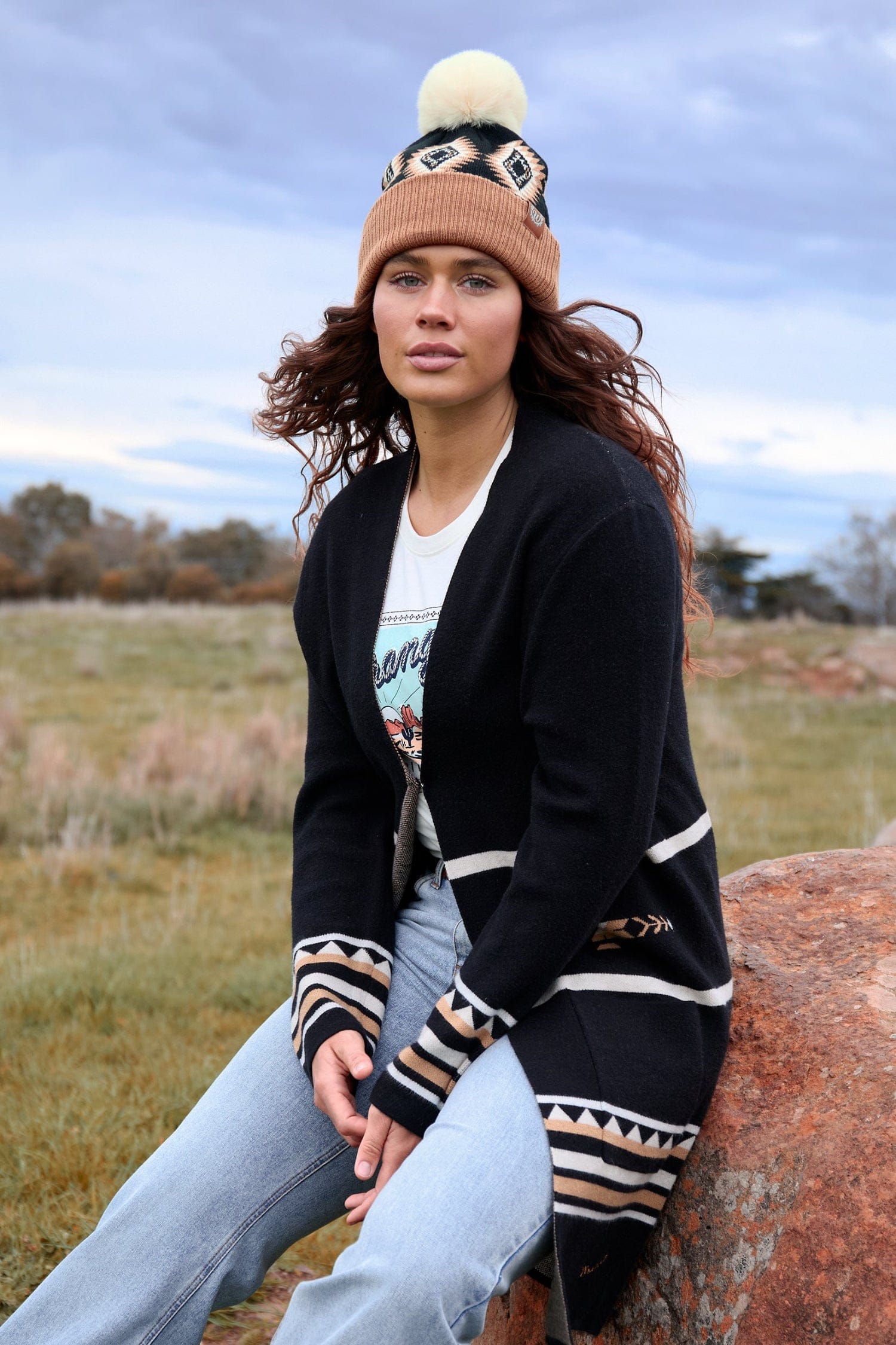 Wrangler Caps Black/Chocolate Wrangler Beanie Womens Kate