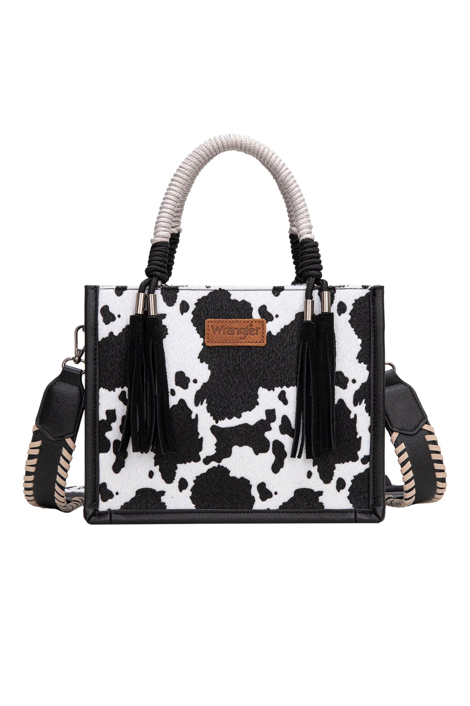 Wrangler Handbags - Wallets Black Wrangler Handbag Cow Print Tassel Crossbody