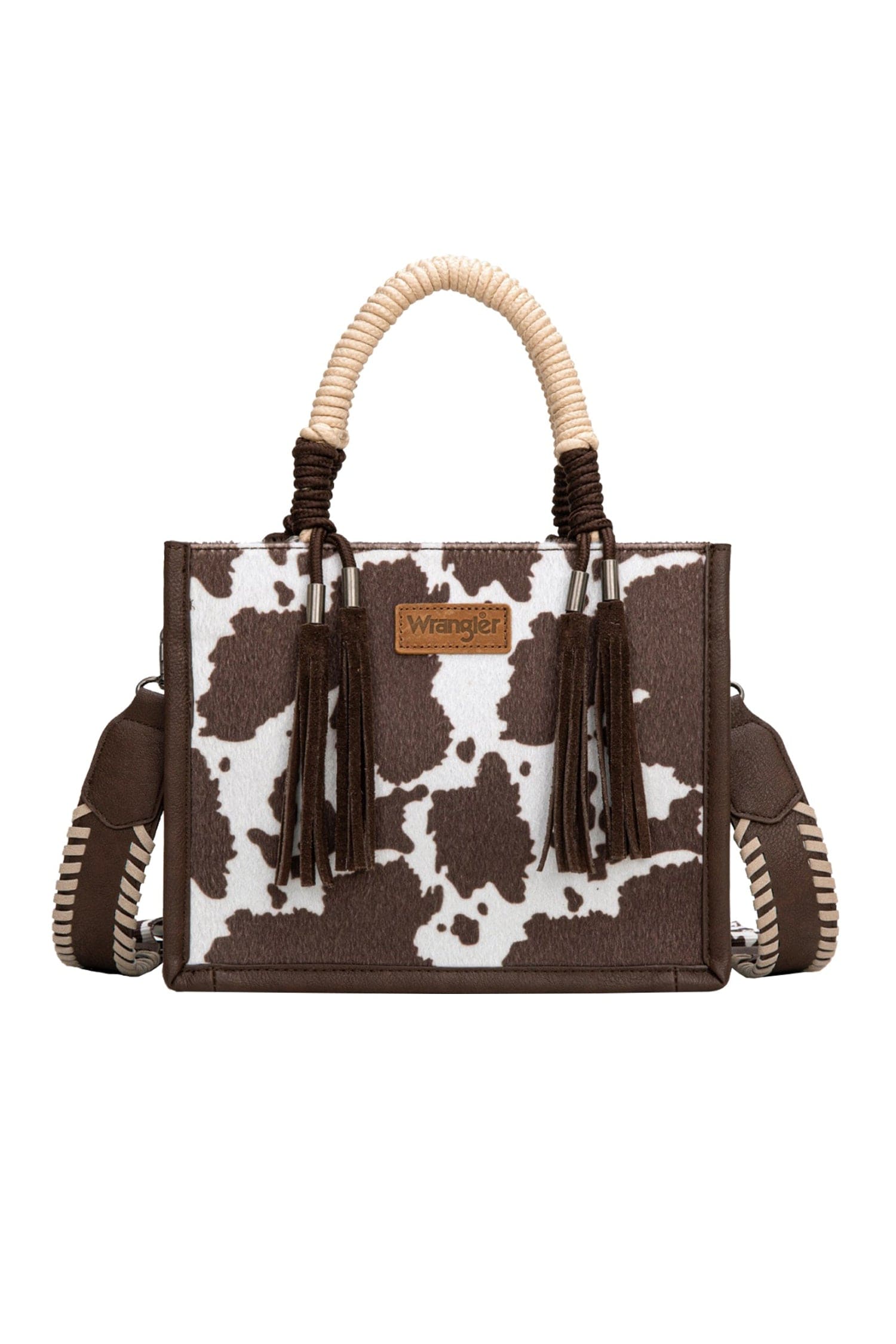Wrangler Handbags - Wallets Chocolate Wrangler Handbag Cow Print Tassel Crossbody