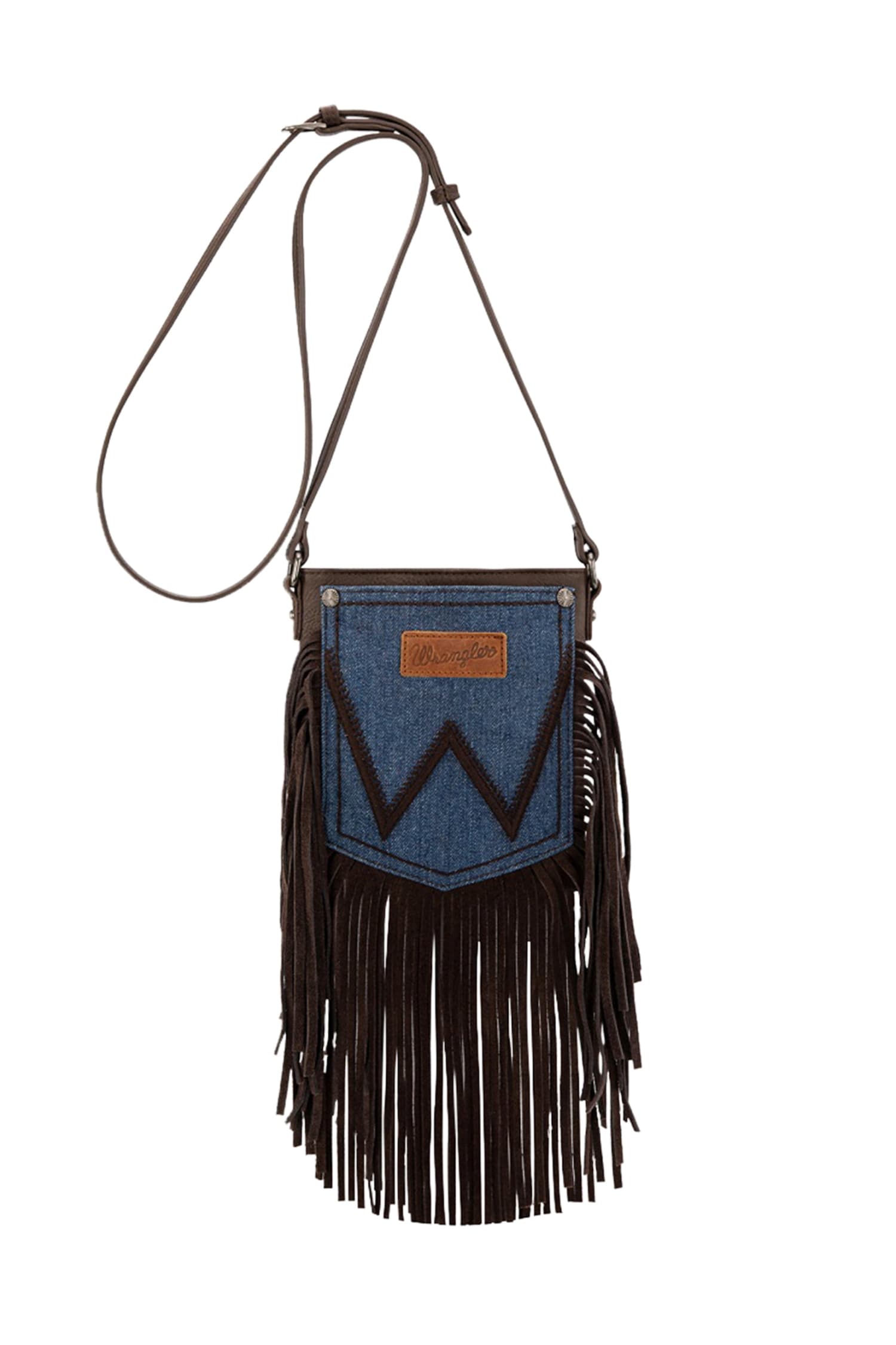 Wrangler Handbags - Wallets Chocolate Wrangler Handbag Denim Pocket with Fringe