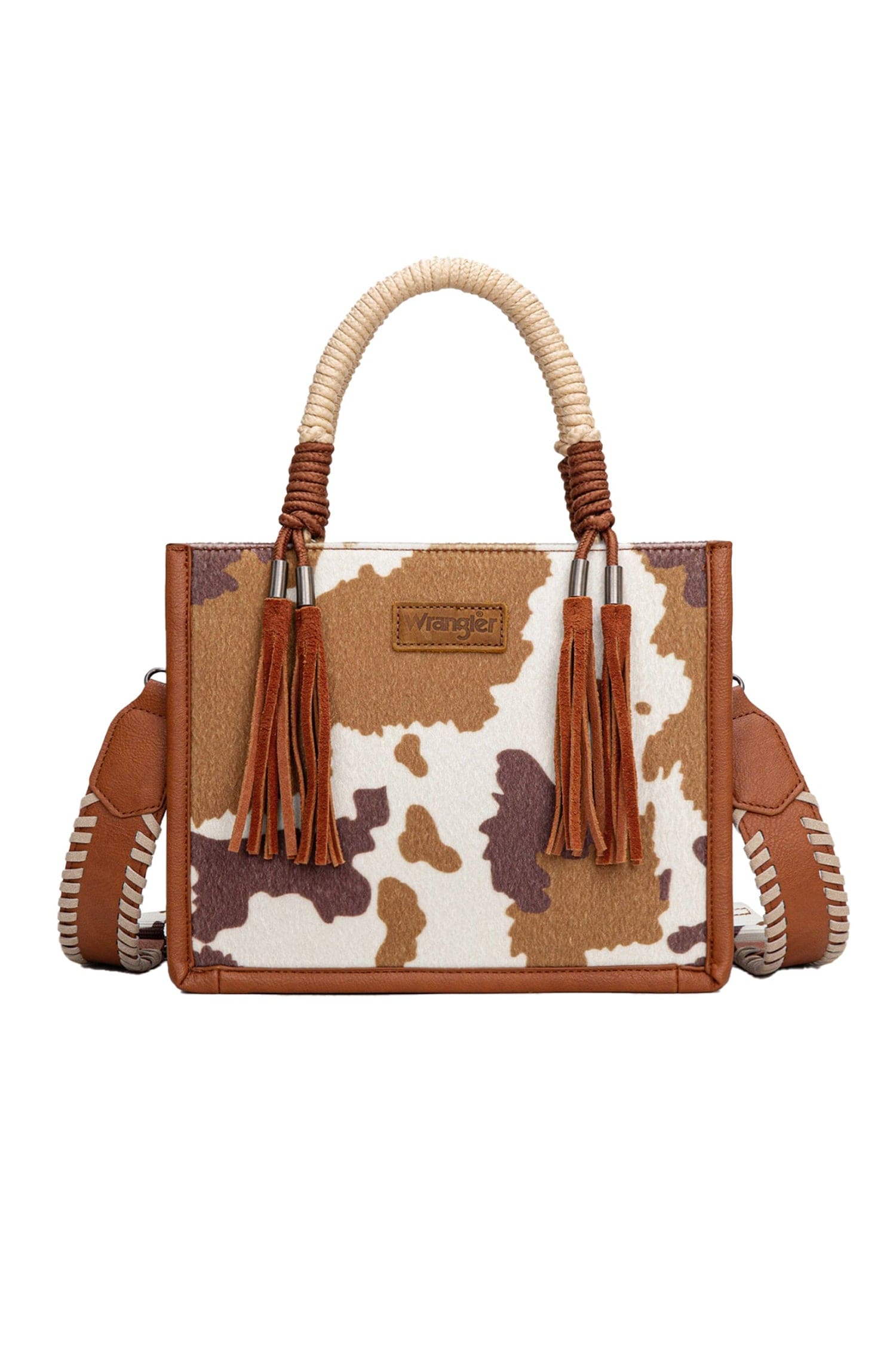 Wrangler Handbags - Wallets Tan Wrangler Handbag Cow Print Tassel Crossbody