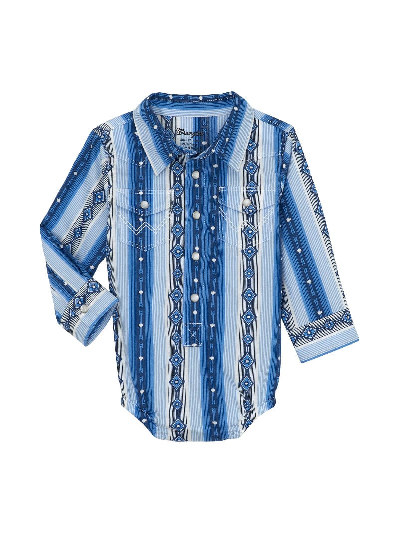 Wrangler Kids Shirts Blue / 0-03 Months Wrangler Romper Infant Boys Western Stripe