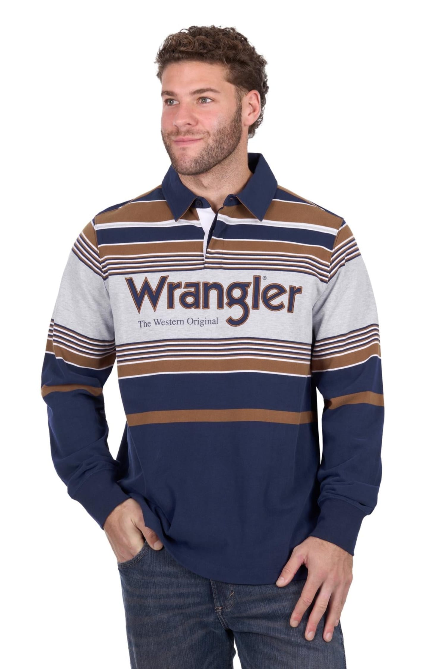 Wrangler Mens Jumpers- Jackets - Vests M / Navy/Tan Wrangler Jumper Mens Federick Rugby