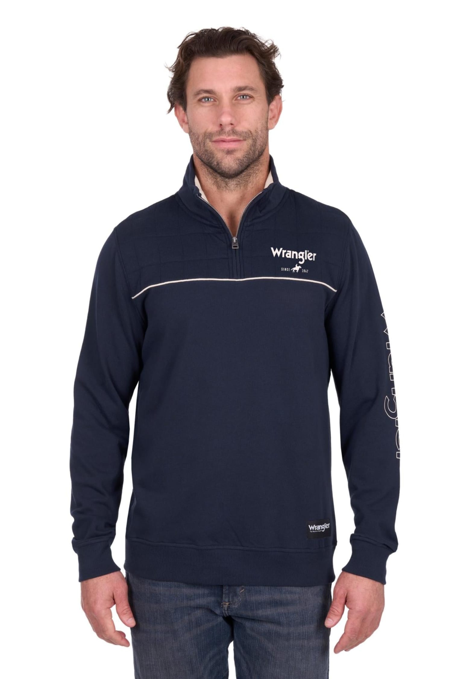 Wrangler Mens Jumpers- Jackets - Vests S / Navy Wrangler Jumper Mens Dale 1/4 Zip