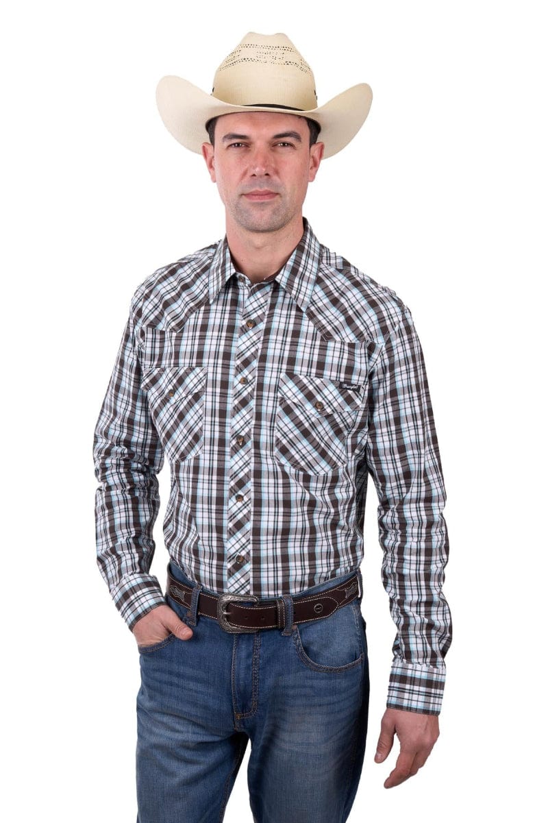 Wrangler Mens Shirts M / Dark Tan/Blue Wrangler Shirt Mens Beau