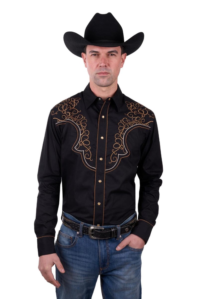 Wrangler Mens Shirts S / Black Wrangler Shirt Mens Rhys Embroidered