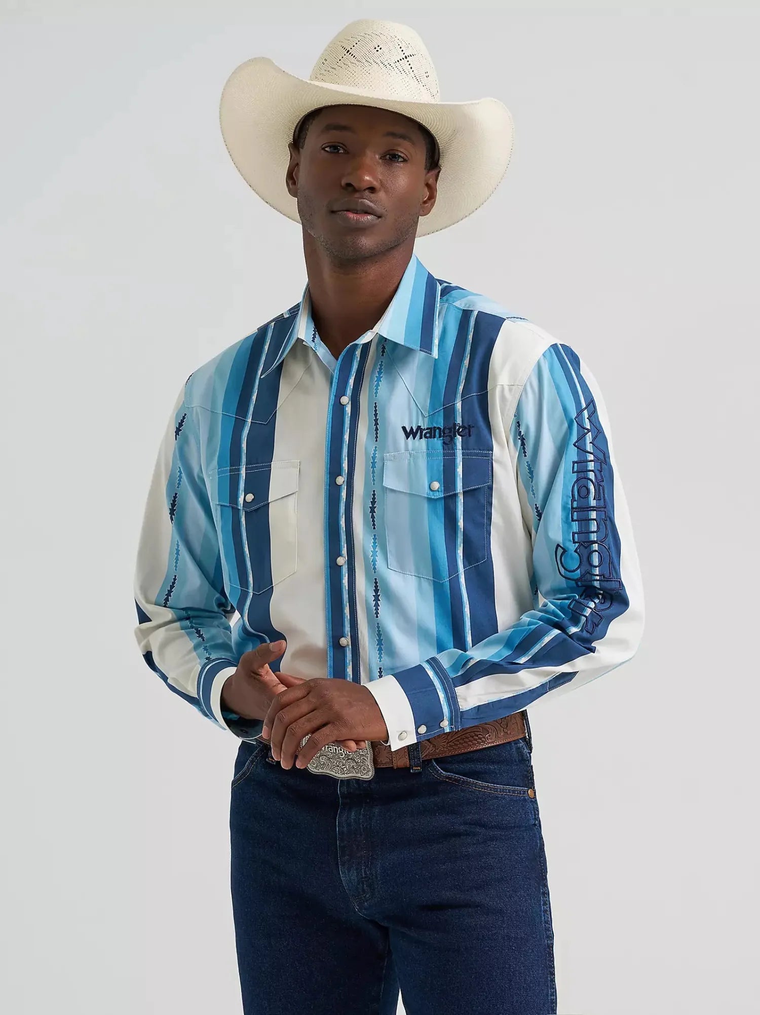 Wrangler Mens Shirts S / Blue Wrangler Shirt Mens Logo Stripe