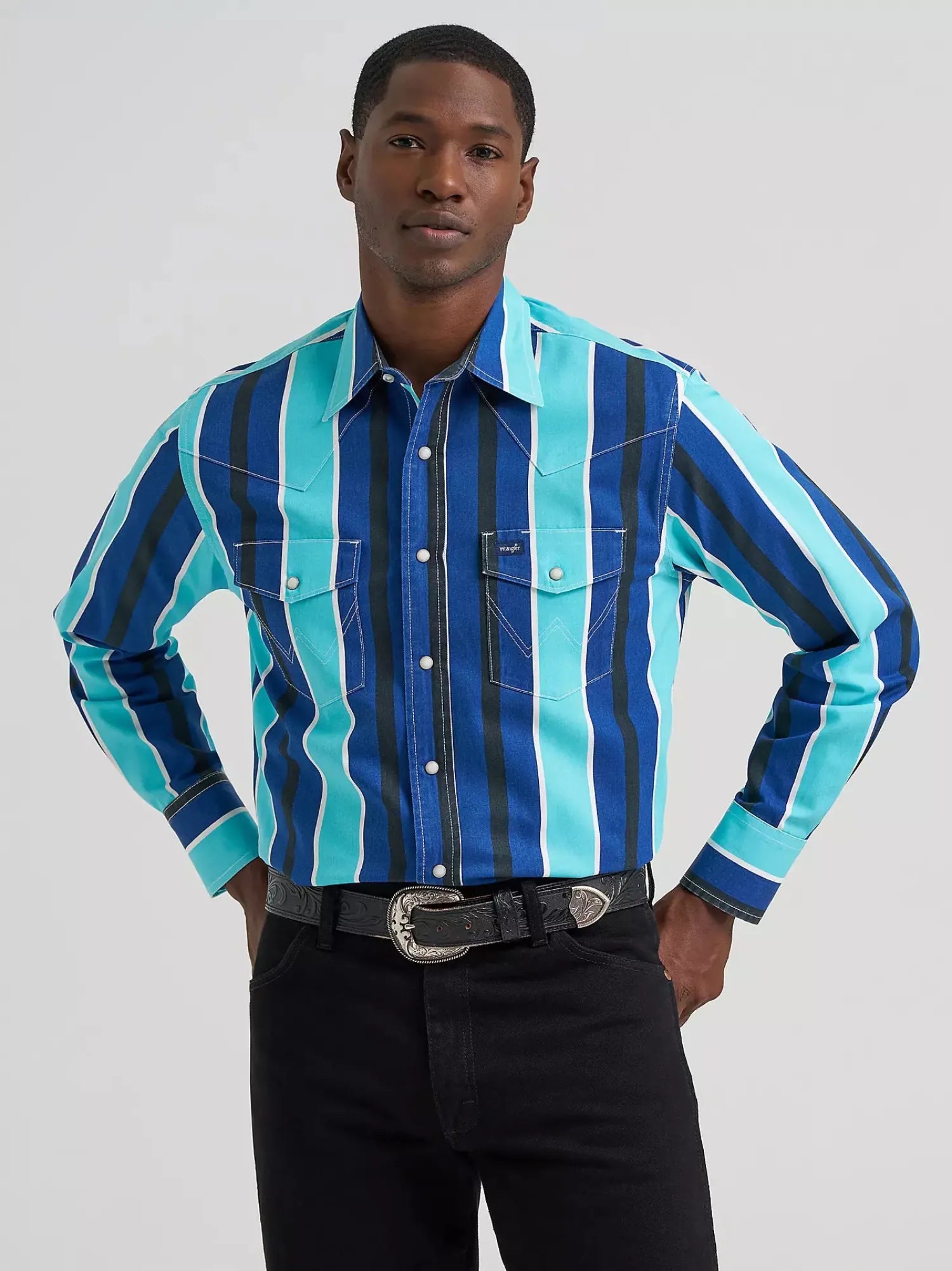 Wrangler Mens Shirts S / Blue Wrangler Shirt Mens Multi Stripe Vint