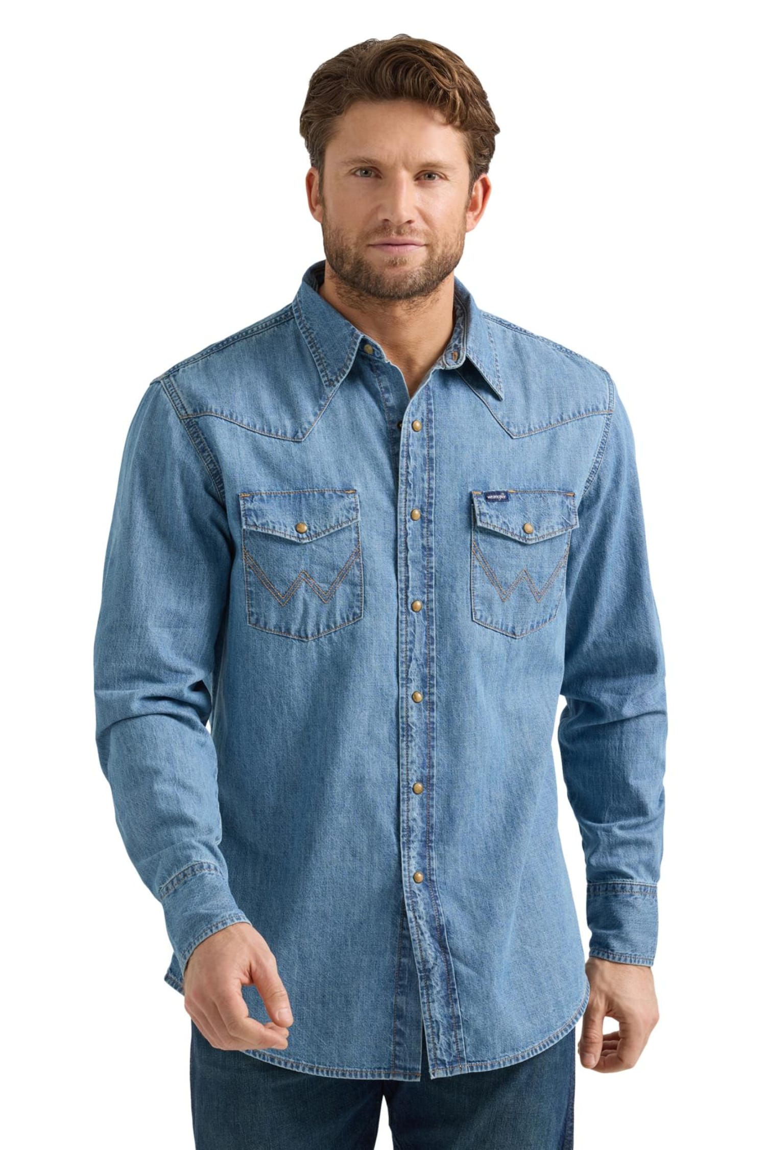 Wrangler Mens Shirts S / Light Wash Wrangler Shirt Mens Classic Fit Denim
