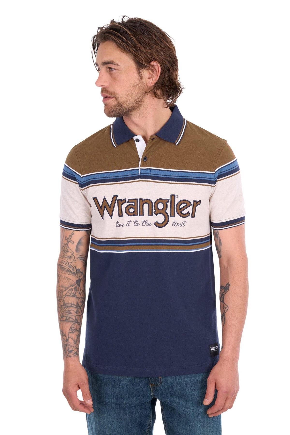 Wrangler Mens Shirts S / Navy/Tan Wrangler Polo Mens Daniel