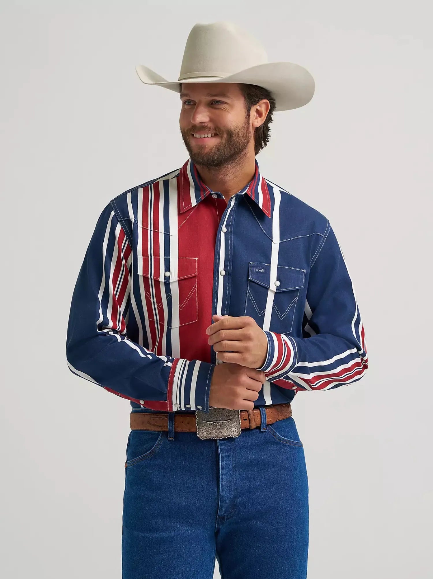 Wrangler Mens Shirts S / Red/White/Blue Wrangler Shirt Mens Stripe Classic Fit