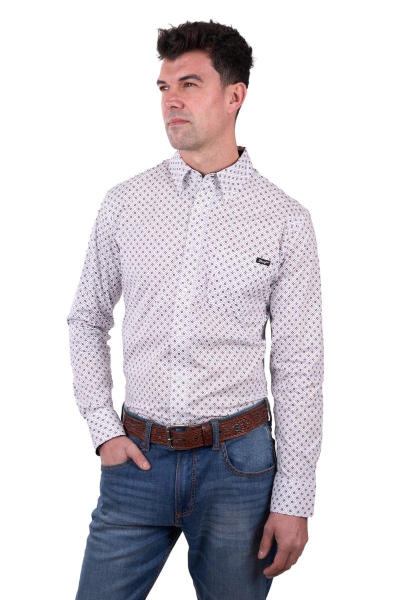 Wrangler Mens Shirts S / White/Dark Tan Wrangler Shirt Mens Knox