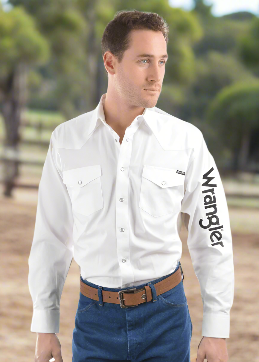 Wrangler Mens Shirts S / White Wrangler Mens Logo Rodeo Shirt