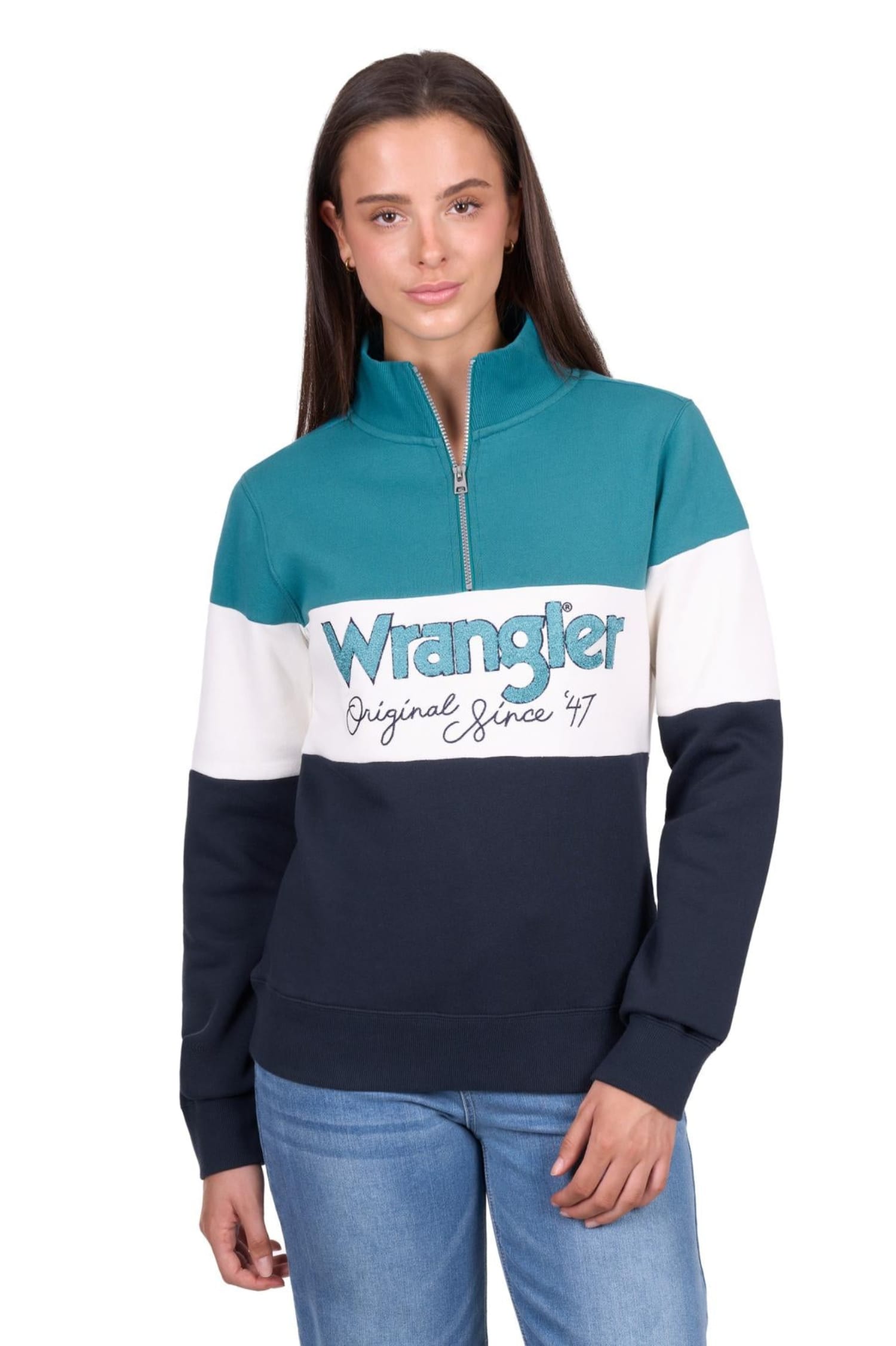 Wrangler Womens Jumpers- Jackets - Vests 08 / Navy/Teal Wrangler Jumper Womens Dana 1/4 Zip