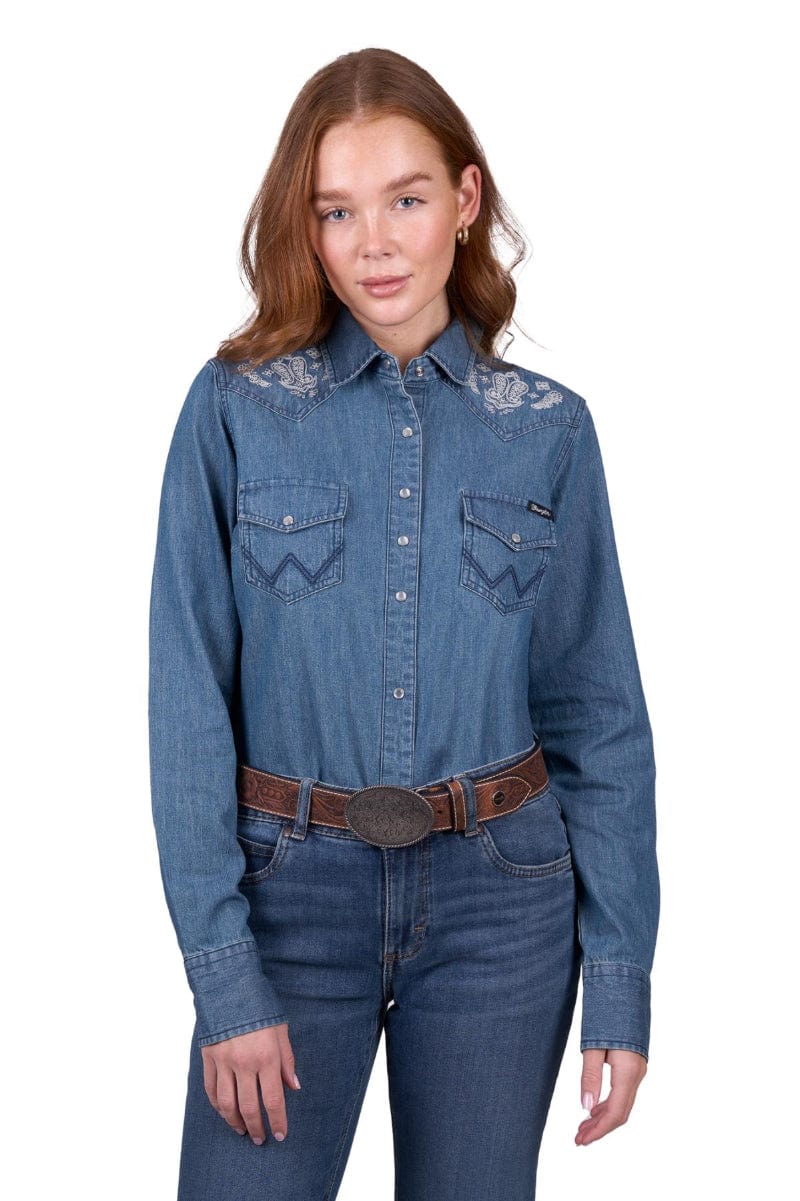 Wrangler Womens Shirts 10 / Denim Wrangler Shirt Womens Chrissy