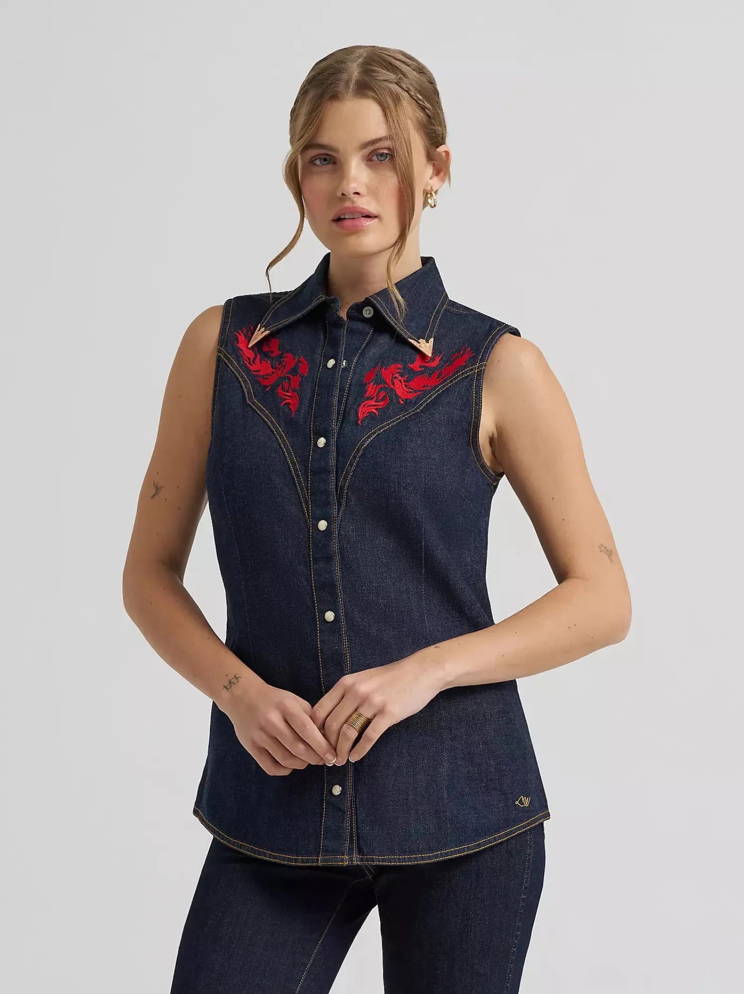 Wrangler Womens Shirts Wrangler Shirt Womens Embroidered Sleeveless
