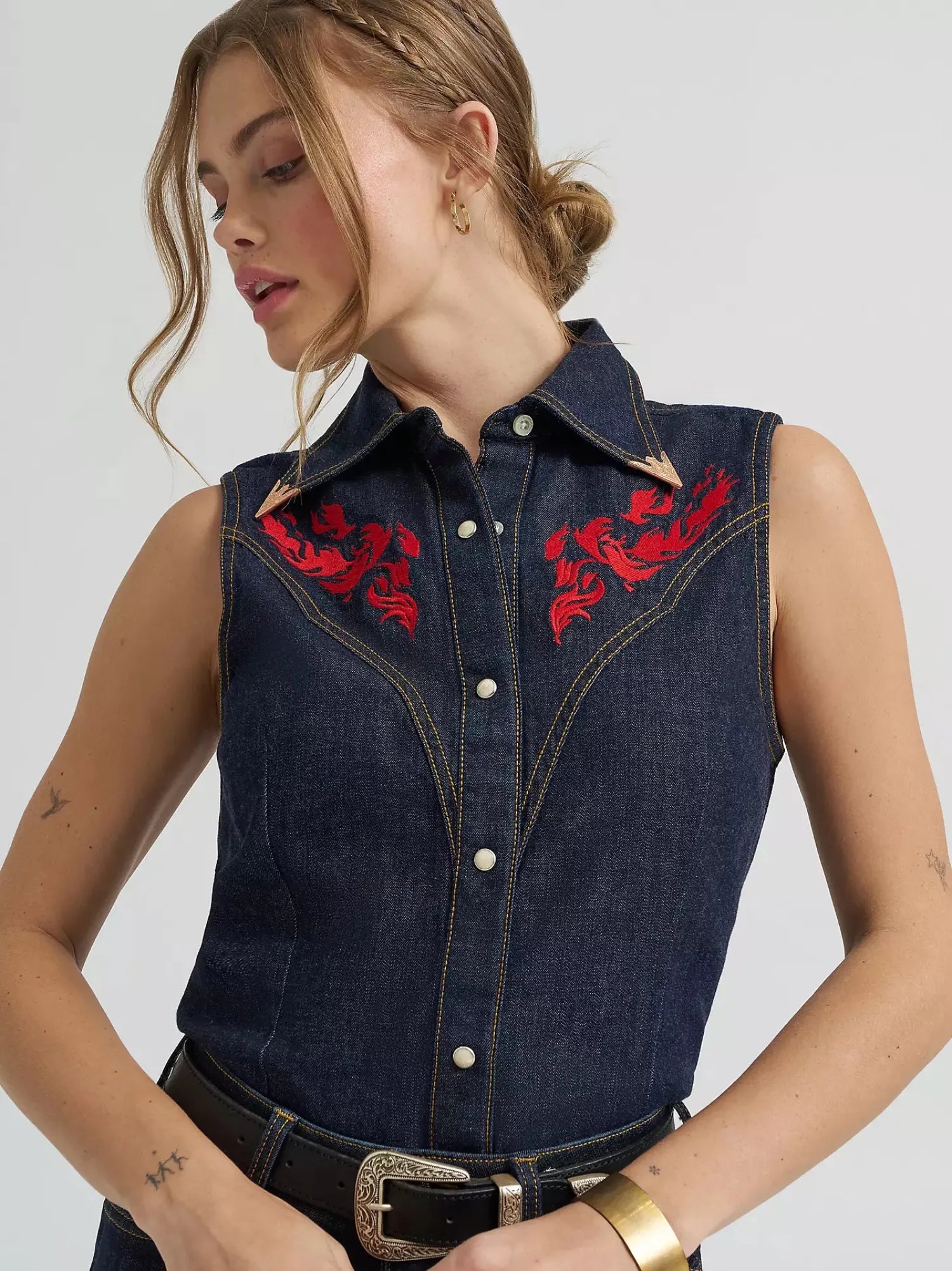 Wrangler Womens Shirts Wrangler Shirt Womens Embroidered Sleeveless
