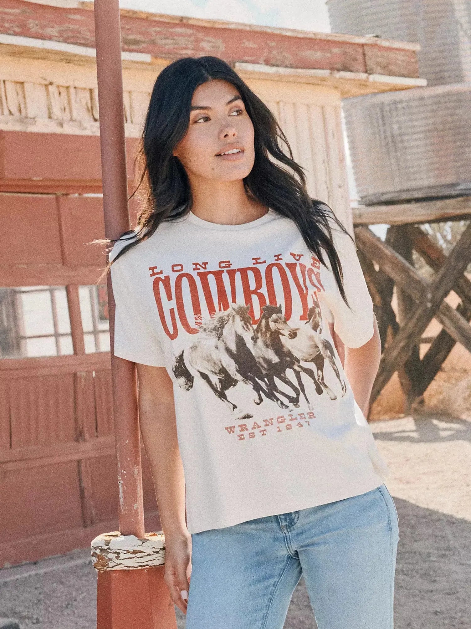 Wrangler Womens Shirts Wrangler Tee Womens Long Live Cowgirls Girlfriend Fit