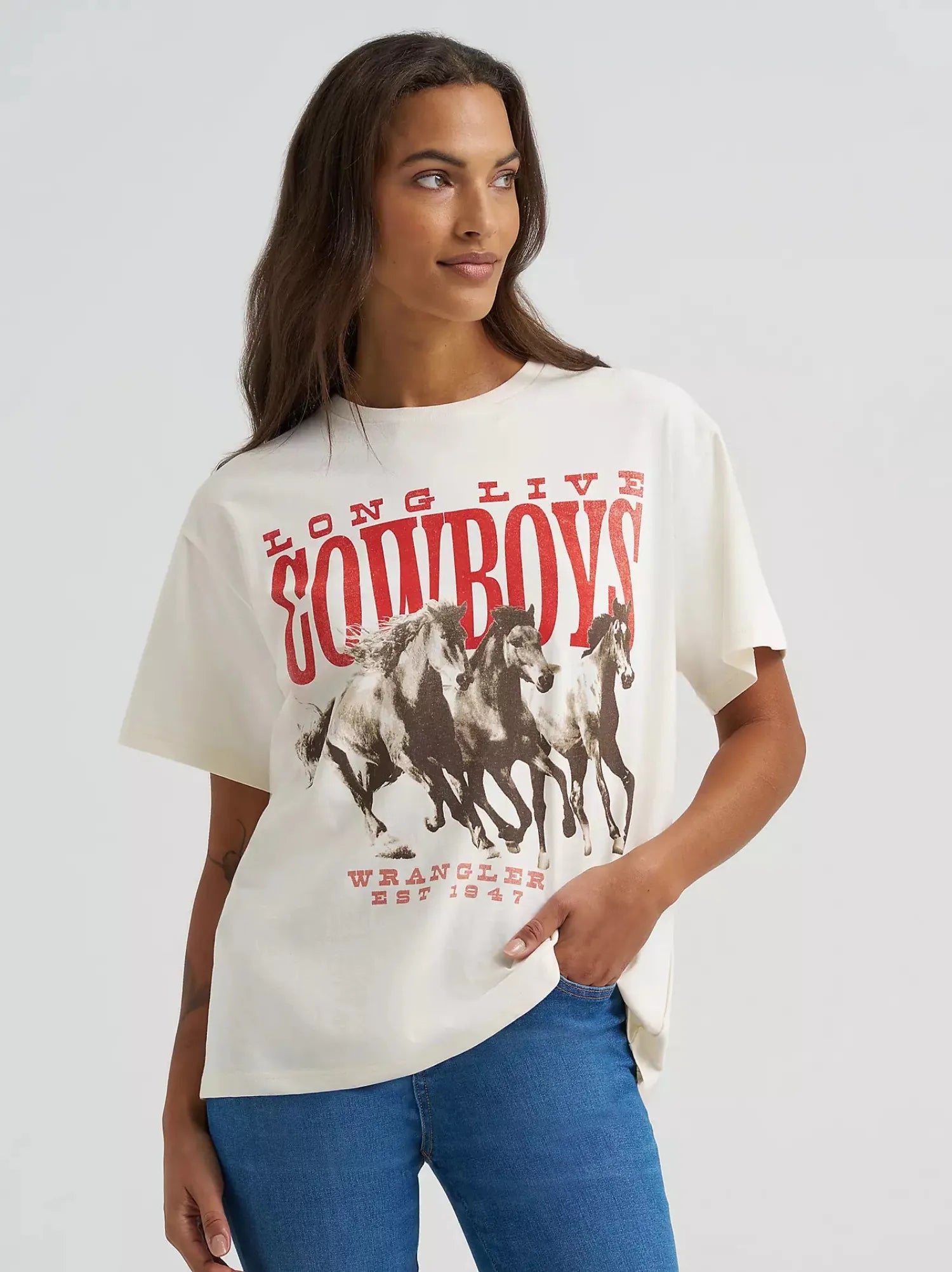 Wrangler Womens Shirts Wrangler Tee Womens Long Live Cowgirls Girlfriend Fit