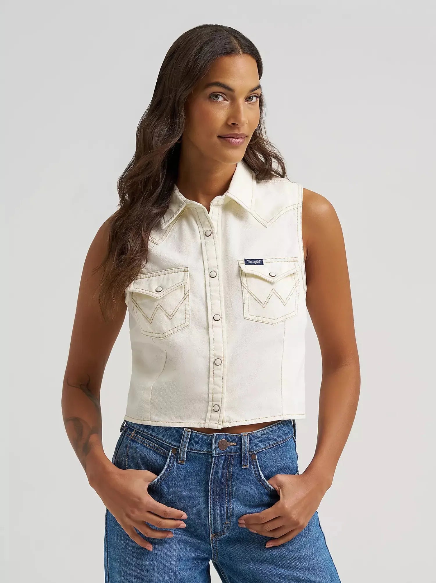 Wrangler Womens Shirts XS / Off White Wrangler Shirt Womens Sleeveless Denim