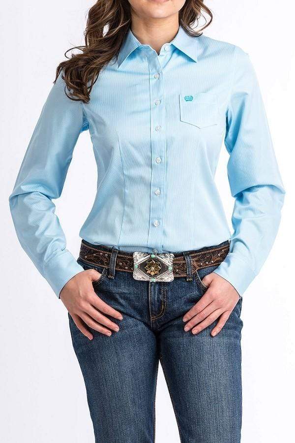 Cinch Womens Shirts L Cinch Womens Light Blue Pinstripe Shirt (MSW9164086)