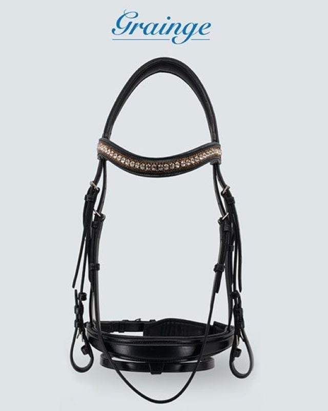 Grainge Bridles Cob / Black Grainge Dressage Snaffle Bridle with Gold/Silver Bling (GRE1N6)