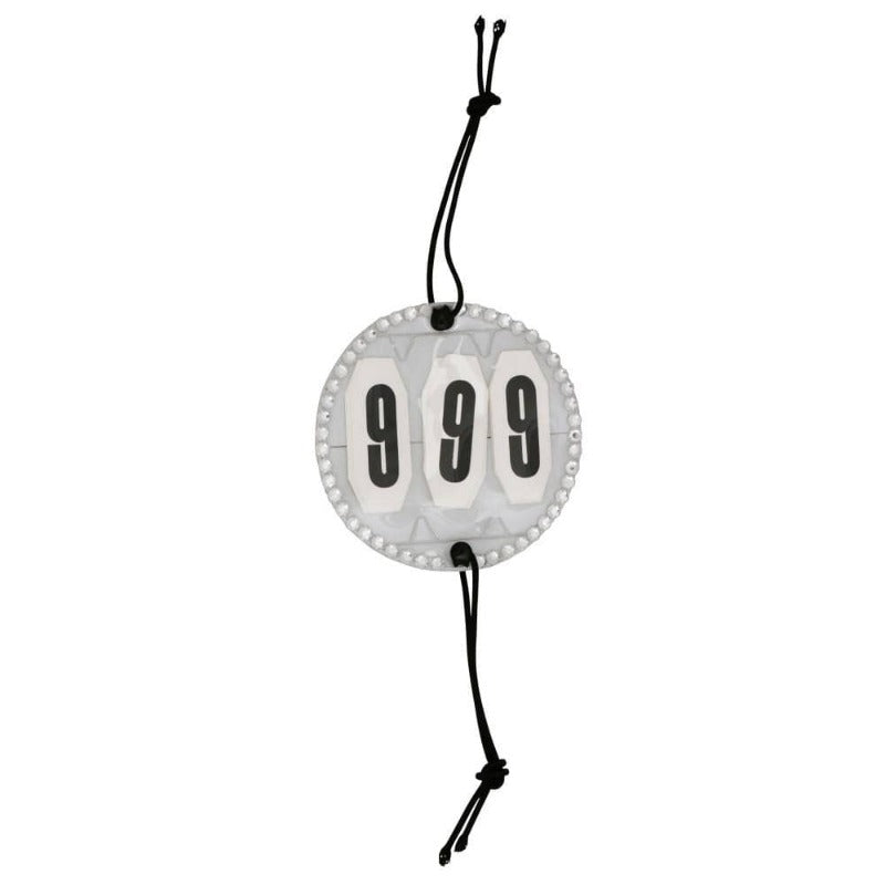 Gympie Saddleworld Bridle Accessories White/Crystals Eventing Number Holders With Elastic Ties & Crystals