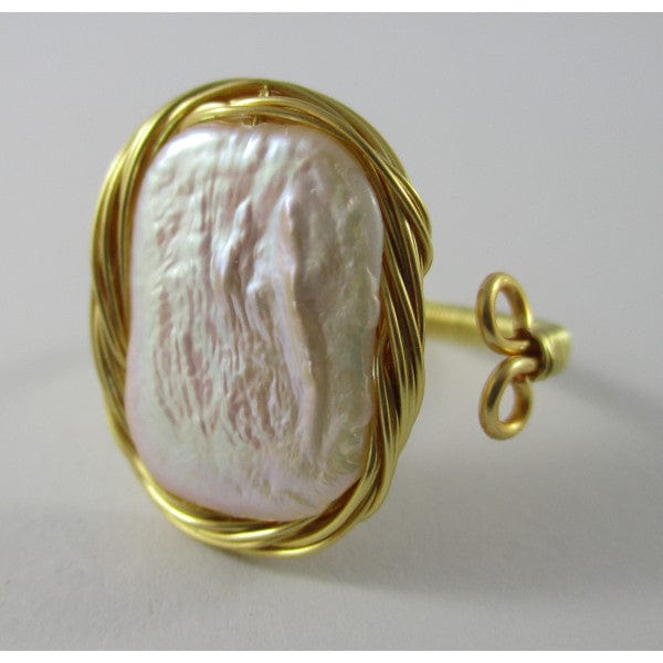 Gympie Saddleworld & Country Clothing Jewellery Pearl Ring Rectangular Flat wrapt in Gold (RIN327)