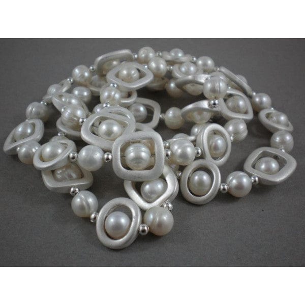 Gympie Saddleworld & Country Clothing Jewellery Silver Shapes and Pearls Necklace Long (NEC659)