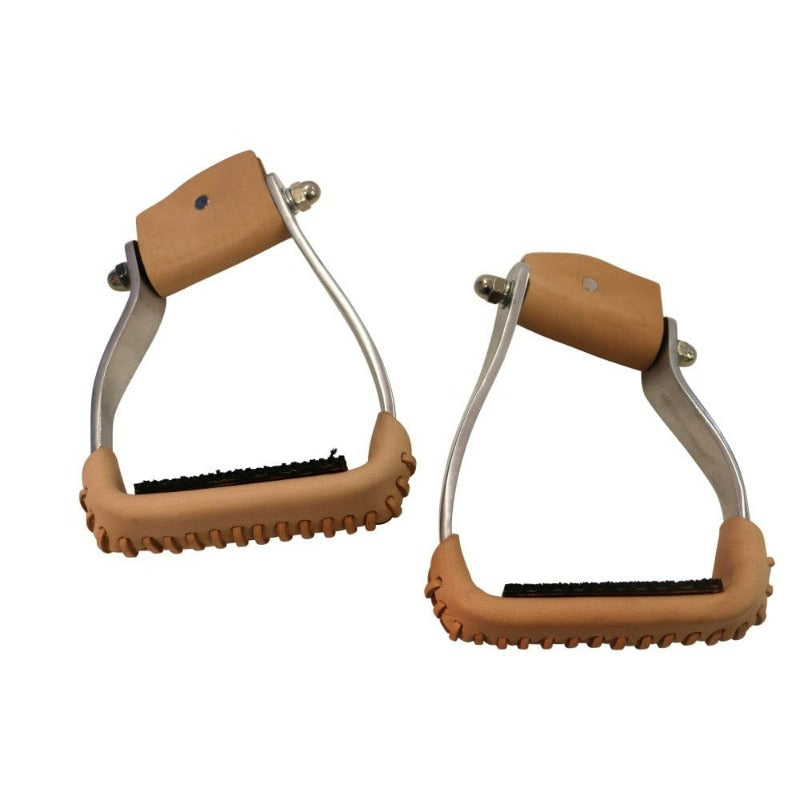 Gympie Saddleworld & Country Clothing Stirrups ONE SIZE Oxbows STR4265 Offset Aluminium w/ leather treads